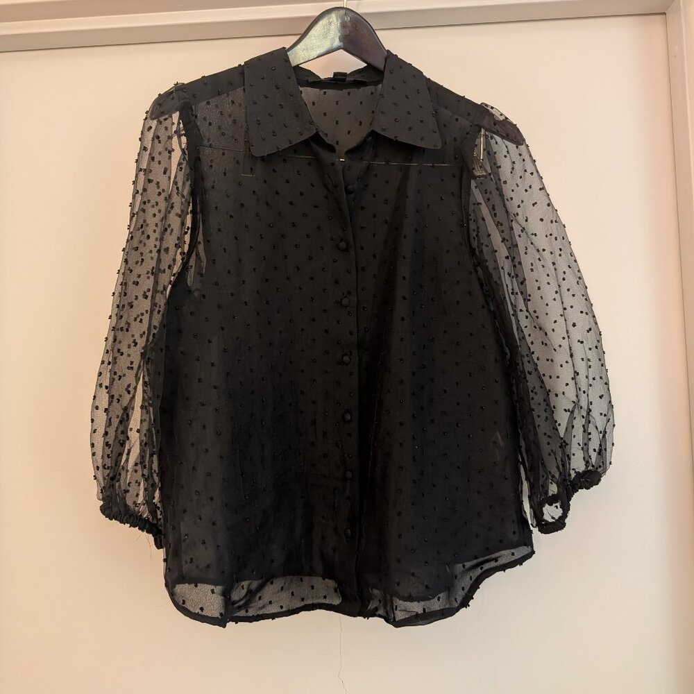 Black sheer polka dot blouse by Marc New York size medium